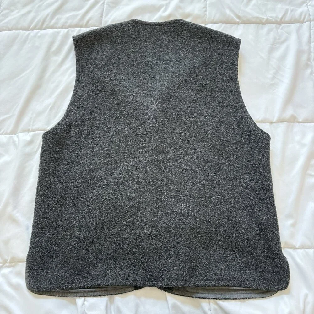 Vintage Mens Wool Blend Button‎ Up Vest Black Gray Striped 90s Y2K Grunge Skater